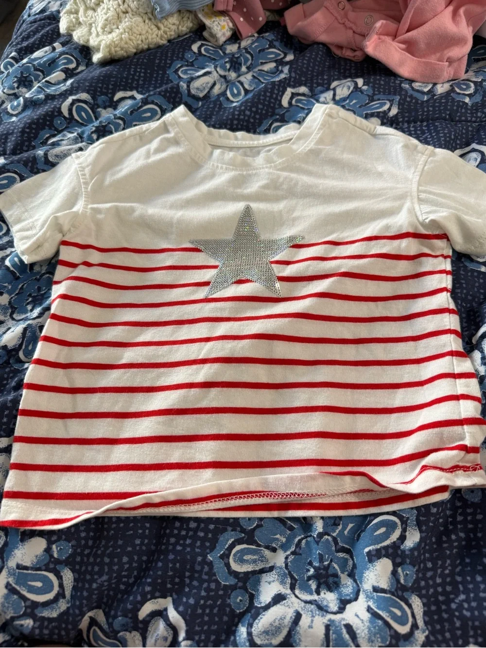 Cat & Jack White Tee with Red Stripes and Silver Star